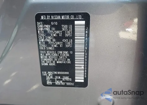 2011 Infiniti Qx56 z USA, uszkodzony, nr VIN JN8AZ2NE9B9000866